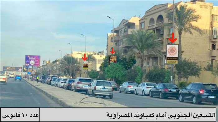 10 sequence lamp posts opposite to al masraweya compund south teseen heading to auc new cairo