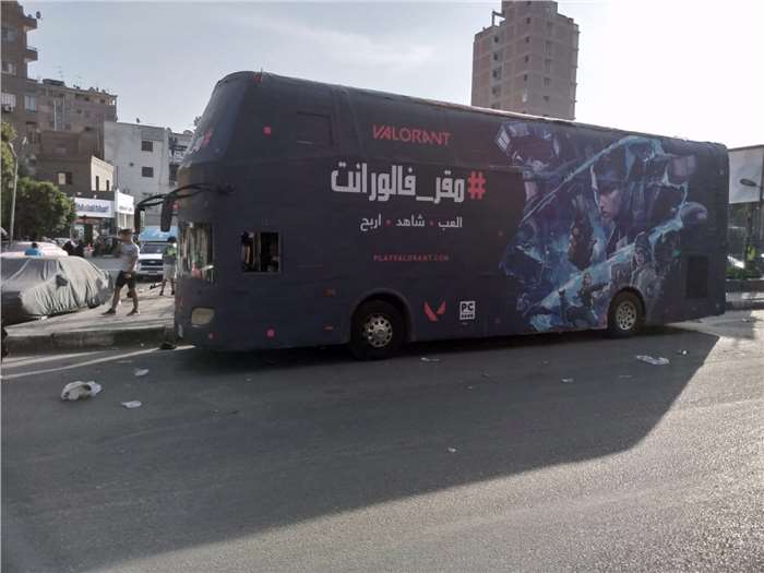 closed activation double decker bus, outdoor advertising egypt