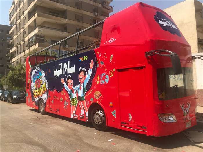 opened activation double decket bus, outdoor advertising egypt