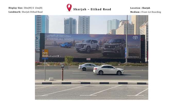 Sharjah etihad road 50 m(W) X 13m(H) billboard hoarding 