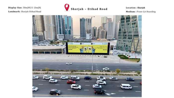 Sharjah etihad road 50 m(W) X 13m(H) billboard hoarding 